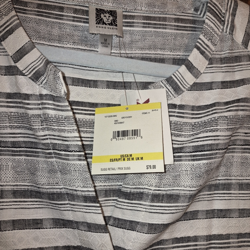 Nwt's Anne Klein Vintage Linen Blend V Neck Button Up Blouse Womens Sz Medium - Picture 3 of 4